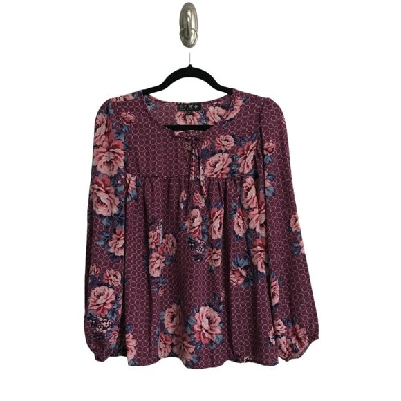2/$30 CPW New York Floral Peasant Blouse Purple Loose Fitting Flowy Size M NWOT - Picture 1 of 6